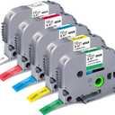 5-Pack Label Maker Tape Replace for Brother TZe TZ Tape 12mm 0.47 Laminated Colored White/Red/Blue/Yellow/Green Compatible with Brother P Touch Label Maker PTH110 PTD220 PTD210 PT-D410