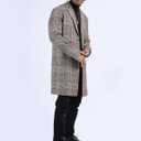 Uaneo Mens Winter Trench Coat Notched Collar Single Breasted Plaid Mid Long Peacoat Overcoats with Pockets (Brown, M)