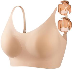 PRETTYWELL Bralettes for Women Comfort Bra, Cross Back Adjustable Bralette Bra, Seamless Everyday Bras for Women A-C Cup (Nude, XL)