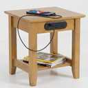 KAWIND Home Light Walnut Solid Wood End Table with Charging Station Compact Side Table with 2 USB Ports & 2 AC Outlets Ideal for Living Rooms & Bedroom Light Assembly