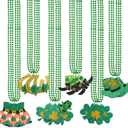 2 x Mega-L St Patricks Day Necklaces, 18Pcs Green Gold Clover St Patricks Beads Accessories, Irish Bead Shamrock Necklaces, 6 Style Glitter Pendants for Parade Irish St Patricks Day Themed Party Favor