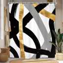 Abstract Modern Shower Curtain 60Wx72L Inch Black Gray Gold Minimalist Contemporary Art Geometric Neutral Bathroom Set Accessories Decor with 12 Pack Hooks