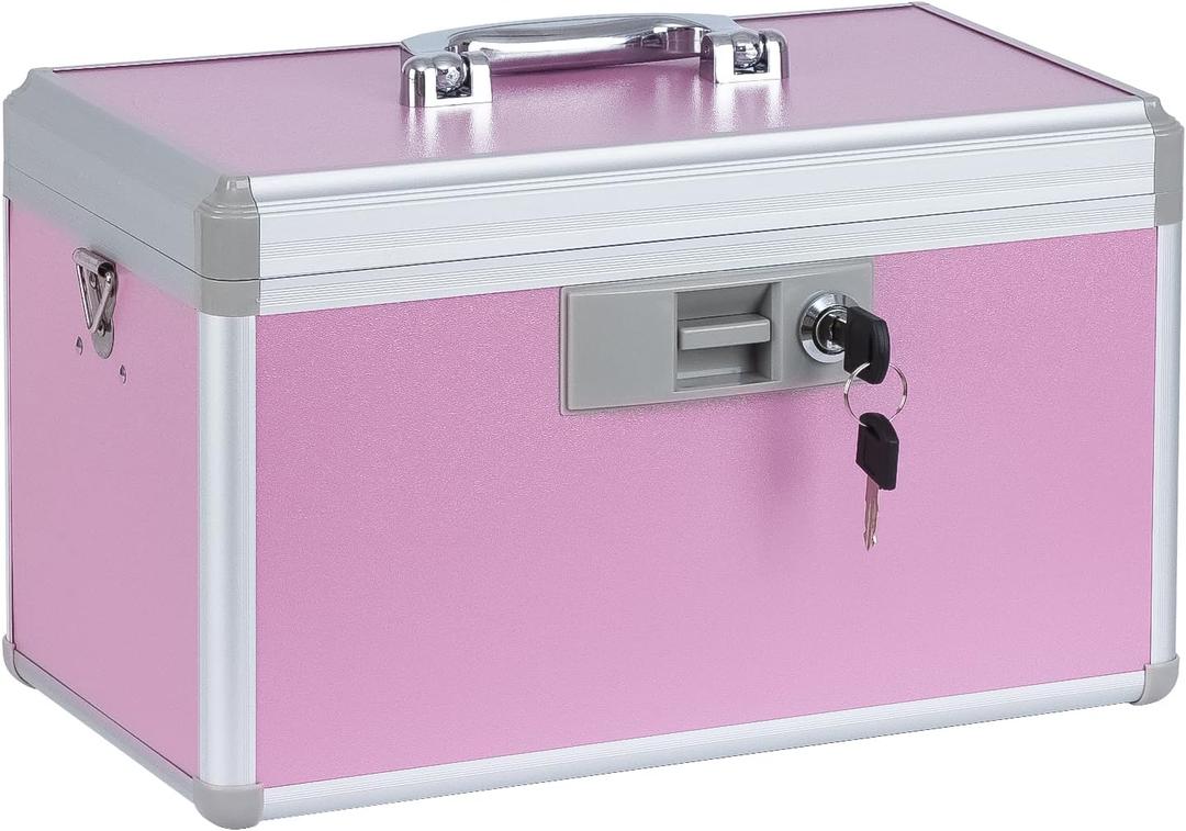 xydstay 14" Medicine Lock Box, First Aid Safe Medication Storage Box,Aluminum Daily Medicine Cabinet,Key Medication Locking Storage Box for Family Use,14" x 7.9" x 8.7", Pink