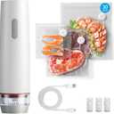Vacuum Sealer for Food with Visible Water Tank, Portable Handheld Vacuum Sealer Machine, Cordless Compact Sealer with 30 Reusable Vacuum Bags for Fresh & Save Meal Prep (White)