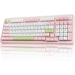 AUSDOM H98 Silent Wireless Bluetooth Mechanical Keyboard, BT5.3/Type-C/2.4G Hot Swappable Gaming Keyboards with RGB Backlit, 8000mAh Battery, Numpad, Pink Creamy Keyboard for Mac/Win/Office, 98 Keys
