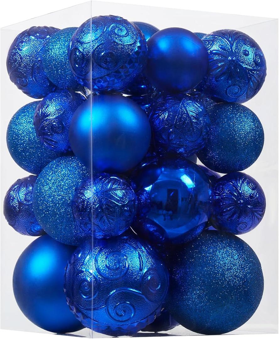 Christmas Ball Ornaments - 30pcs Shatterproof Christmas Ornaments Set Plastic Hanging Christmas Decorations for Xmas Tree Holiday Party Decor, 6 Styles in 4 Sizes (Blue)