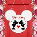 Andi Cppss Mouse Love Heart Wooden Hanging Door Sign for Front Door, Mouse Sweet Welcome Sign for Wall Decor, Porch Plaque for Wedding Door Decor, Mouse Kiss Hanging Sign for Outdoor