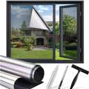 One Way Privacy Window Film - Reflective Window Tint for Home Heat Blocking & UV Protection, See Out Not in Mirror Daytime Privacy Static Clings for House & Glass Doors, 3 Tools, Silver(17.5"x78.7")