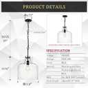 12" Farmhouse Seeded Glass Pendant Light, Black Hanging Light, 12" x 16"