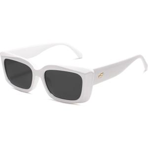 SOJOS Trendy Rectangular Sunglasses Womens Retro Small Shades Sunnies Gafas de sole Chunky Angular Cornor Frame SJ2238 (White)