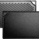 Lodge Reversible Cast Iron Grill/Griddle  9.5 x 16.75 Inch Pre-Seasoned Cooking Surface  Flat & Ribbed Sides  Use on Stove, Grill, or Campfire  Made in the USA  Heavy-Duty, Black