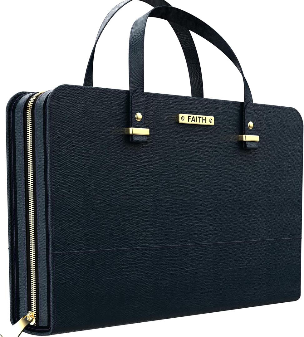 DEHITE Bible Bags for Women - Leather Bible Carrying Case - Pen Slots - Zippered Pocket - Premium PU Leather (Black Classic)