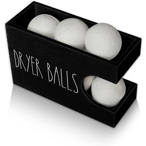 Dryer Ball Holder for Laundry Room, Dryer Balls Container Wall Mount, Wood Dryer Balls Storage Organizer, Wool Dryer Ball Dispenser Basket (Black)