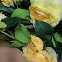 4FT Artificial Camellia Tree 2 Pack 47" Faux Camellia Plant with Black Pot, Realistic Leaves and Silk Floral Blooming for Indoor Outdoor Home Office Porch Decor, Yellow