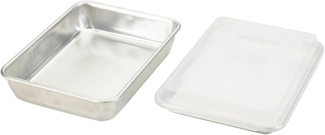 Nordic Ware Naturals Quarter Sheet, 9x13 and Lid Baking Set- USA Made Aluminum Commercial Quality Sheet Pans for Baking or Roasting, Encapsulated Galvanized Steel Rim Prevents Warping, 3pc Baker's Set