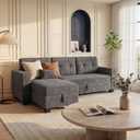 JUMMICO Sofa Bed, Sleeper Pull Out Couch with Reversible Storage Chaise, Convertible L Shaped Sectional Couches for Living Room, Apartment (Linen Fabric, Dark Grey)