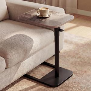 YUHFERA 360 Swivel Sofa Tray Table for Couch Arm - Height Adjustable Rotatable End Table for Bed or Chair with Phone & Tablet Slots, TV Tray Table, Side Table Tray for Small SpacesGray