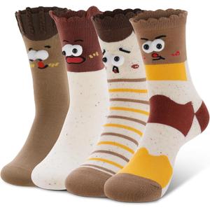 Novelty Fun Crew Socks for Women Colorful Crazy Socks for Women Girls Gifts (4 Pairs Expression)