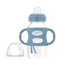 Dr. Browns Milestones Wide-Neck Transitional Sippy Bottle with Silicone Handles 9oz 270mL 6m+ Light Blue and Gray 2-Pack