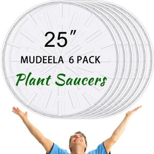 DoubleFill 6 Pcs 25 Inch Plant Saucer Large Clear Plastic Flower Plant Trays Heavy Duty Round Water Catcher for Pots Indoors Outdoor Garden