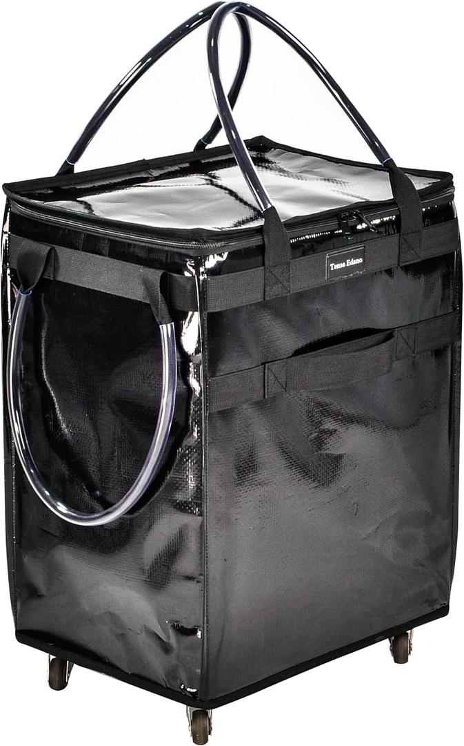 Reusable Grocery Bag On Wheels Large Capacity Shopping Trolley Foldable Rolling Tote Bag with Heavy Duty Handle for Travel (Black, Large)