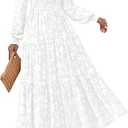 KIRUNDO Wedding Guest Dresses for Women Spring 2026 Long Sleeve Smocked Floral Flowy A Line Boho Maxi Dress Fashion Clothing XL