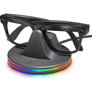 Charging Station for Meta Ray-Ban Glasses, Charging Stand Compatible with Wayfarer, Skyler, Headliner & Oakley Meta HSTN, with 7-Color RGB Light and USB-C Cable, Space Gray