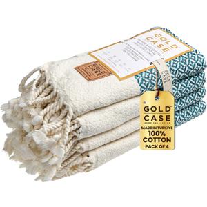 Gold CASE Turkish Hand Towels for Bathroom Set of 4  20 x 40''  100% Cotton Bathroom Towels  Aphrodite Kitchen Small Towel for Spa, Face, Tea & Dishcloth  Decorative Patterned Weave  Teal