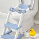 Forbena Boys Potty Training Seat with Step Stool Ladder, Toilet Potty Seat for Baby Boy Toddlers, Kids Chair Stairs with Handles and Soft Cushion (White and Blue)