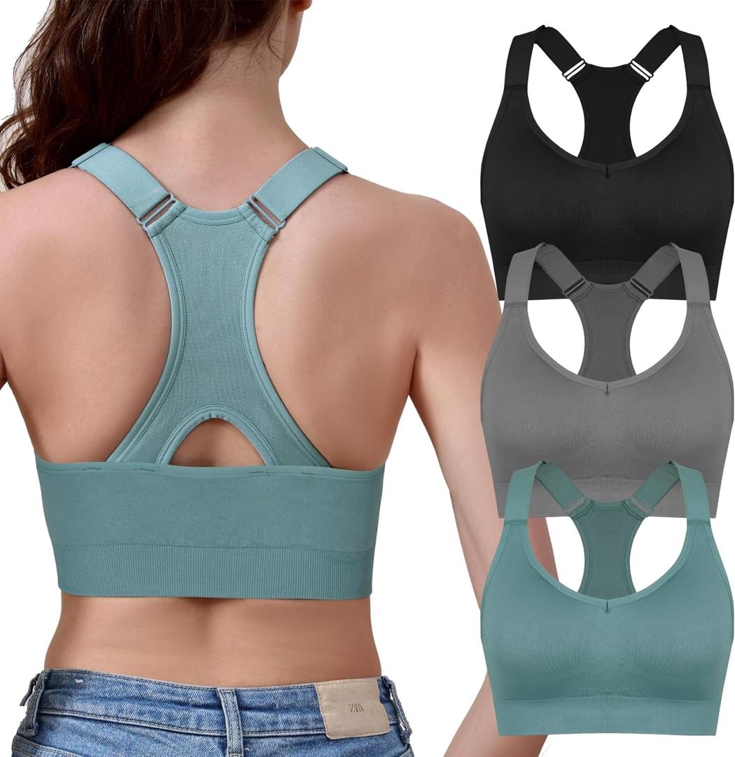 Double Couple Sports Bras for Women Adjustable Medium Impact Racerback Padded Sports Bra for Yoga Gym Fitness Workout, Large