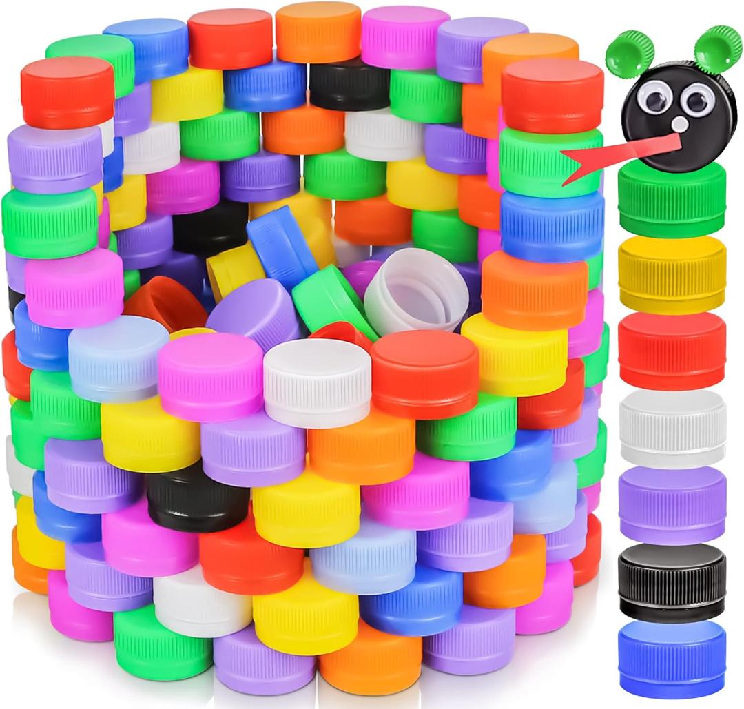 Motbach 300PCS Colorful Plastic Bottle Caps, 1.2 Inch Plastic Bottle Lids Colored Bottle Tops, Small Craft Bottlecaps DIY Bottle Lids Neon Plastic Bottle Cap Top Lid for Craft and DIY