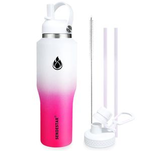 SENDESTAR 32oz Water Bottle Wide Mouth Stainless Steel Vacuum Insulated Double Wall with 2 Straw Lids Fit in Any Car Cup Holder