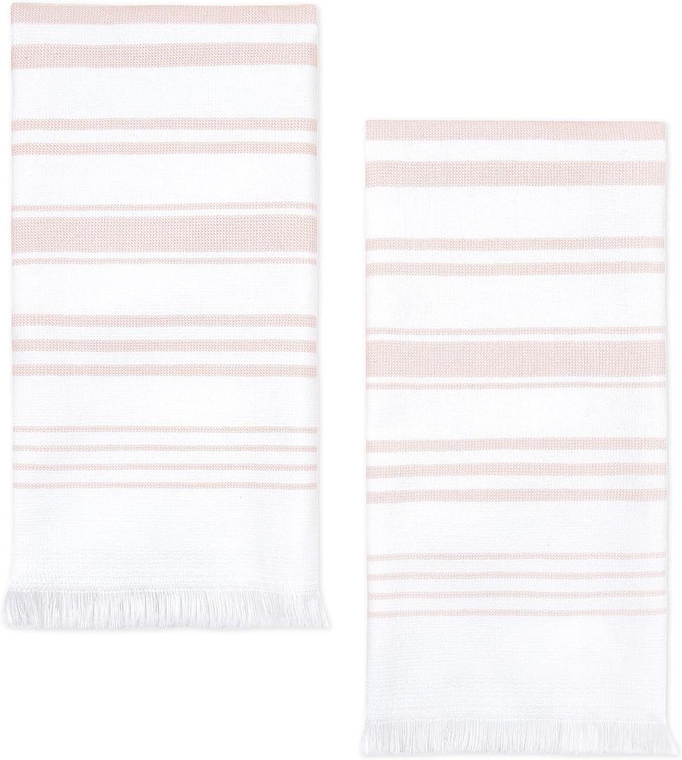 Sticky Toffee Hand Towels for Bathroom Set of 2  28x16 in White and Blush Pink Striped Turkish Towels, Soft and Absorbent Decorative 100% Cotton Bath Towels