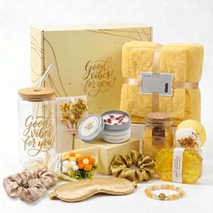 Mothers Day Gifts for Mom, 12-Piece Self Care Gift Basket, Chamomile Spa Set with Glass Cup, Candle, Bath Bombs, Birthday Gift for Her