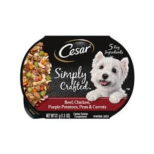 (10 pack) Cesar Simply Crafted Beef, Chicken and Vegetables Wet Dog Food Topper, 1.3 oz Tub