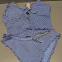seamoly Women's Tankini Sets Tie Front Ruffle Bikini Set High Cut Thong Two Piece Swimsuit Floral Gingham Bathing Suit (Blue, L)
