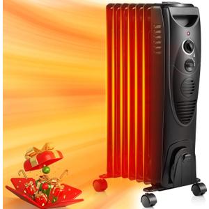 ZAFRO 1500W Oil Filled Radiator Heater, Electric Oil-Filled Radiant Heaters for Indoor Use, Space Heater with Tip-Over & Overheat Protection for Home(Black)
