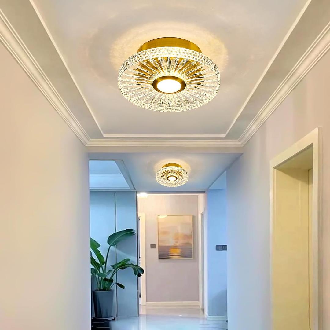 ZGLAOJT Modern LED Ceiling Light Fixture Gold Semi Flush Mount Acrylic Ceiling Light 12W Small Chandelier for Farmhouses Kitchen Dining Room Living Room Bedroom.