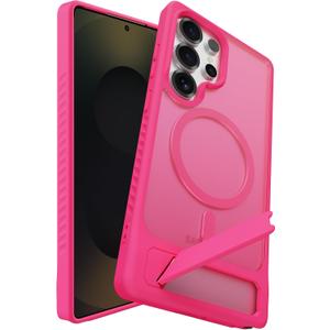 Magnetic for Samsung Galaxy S25 Ultra Case with Kickstand, Compatible with Mag-Safe, Slim Shockproof Grippy Translucent Matte Phone Cover, Built in Invisible Stand, Hot Pink