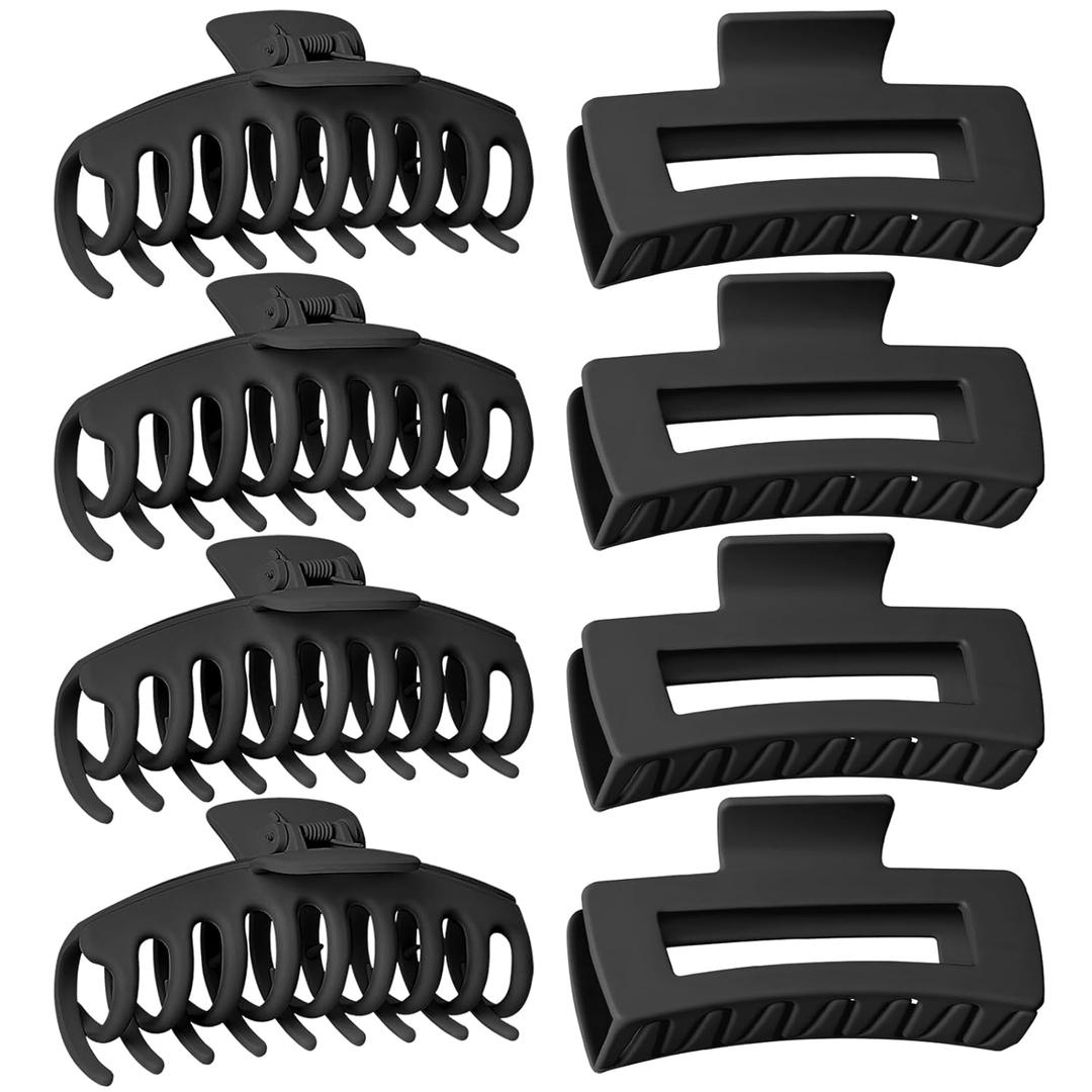 TOCESS 8 Pack Black Big Hair Claw Clips for Women Large Claw Clip for Thin Thick Curly Hair 90's Strong Hold 4.33 Inch Nonslip Matte Jumbo Hair Clips