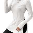 SOLY HUX Women's Long Sleeve Tops Casual Basic Turtle Neck Split Hem T-Shirts Fitted Tees (White, M)