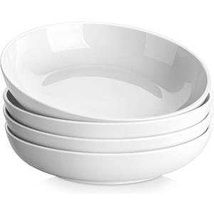 MALACASA 10" Large Pasta Bowls, 56 OZ White Salad Bowls Soup Bowls, Porcelain Serving Bowls Set of 4, Large Kitchen Bowl Plates Pasta Plates, Microwave & Dishwasher Safe, Series REGULAR