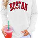 Dressmine Womens Casual Long Sleeve Graphic Tee Shirts Crew Neck Sweatshirts Pullover Tops for Women (Medium, Boston White)