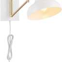 GLOBE Electric 51344 1-Light Plug-in or Hardwire Swing Arm Wall Sconce, White, Brass Accents, White-Cloth Cord, Mounted Bedside Lamp, Kitchen Sconces Wall-Lighting, Bulb Not Included