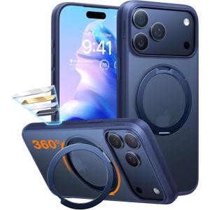 TORRAS Upgraded 360 Magnetic Stand for iPhone 17 Pro Max Case, Fit for MagSafe with Ring, 4X MilGrade Protection, Camera Control, Translucent Slim for iPhone 17 ProMax Case Ostand, Deep Blue