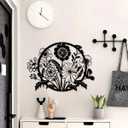1PC Black Metal Wall Art Decor, Minimalist Rustic Farmhouse Wall Hanging Decorations Wall Sculpture for Living room Bathroom Bedroom Kitchen Office, Christmas New Year Housewarming Gifts (Flowers)