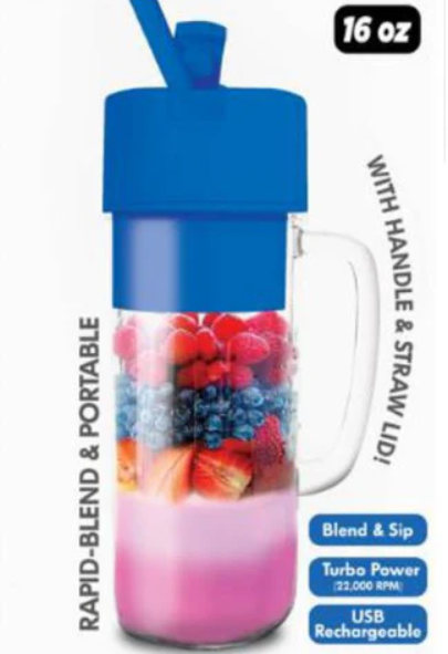 HY-IMPACT BETTER BLENDERS- PERSONAL WITH HANDLE AND STRAW - 16OZ. USB RECHARGEABLE 