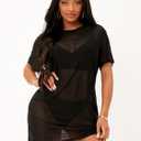 MakeMeChic Women's Swimsuit Cover Ups Beach Swimwear See Through Sheer Mesh Dress