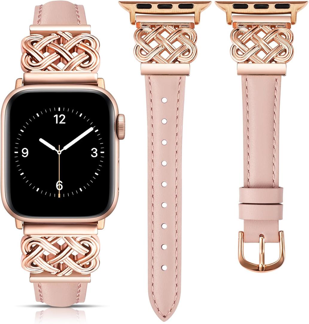 TOYOUTHS Compatible with Apple Watch Bands Women 38/40/41/42mm Dressy Slim Thin Leather Strap with Celtic Knot Interlock Buckle Bracelet for iWatch Series 11 10 9 8 7 6 5 4 SE 3 2 1, Pink/Rose Gold TOYOUTHS Compatible with Apple Watch Bands Women 38/40/41/42mm Dressy Slim Thin Leather Strap with Celtic Knot Interlock Buckle Bracelet for iWatch Series 11 10 9 8 7 6 5 4 SE 3 2 1, Pink/Rose Gold
