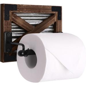 Autumn Alley Farmhouse Toilet Paper Holder with Bracket - Farmhouse Bathroom Rustic Country Decor - Rustic Bathroom Accessories Featuring Warm Brown Wood, Galvanized Metal, and Black Metal